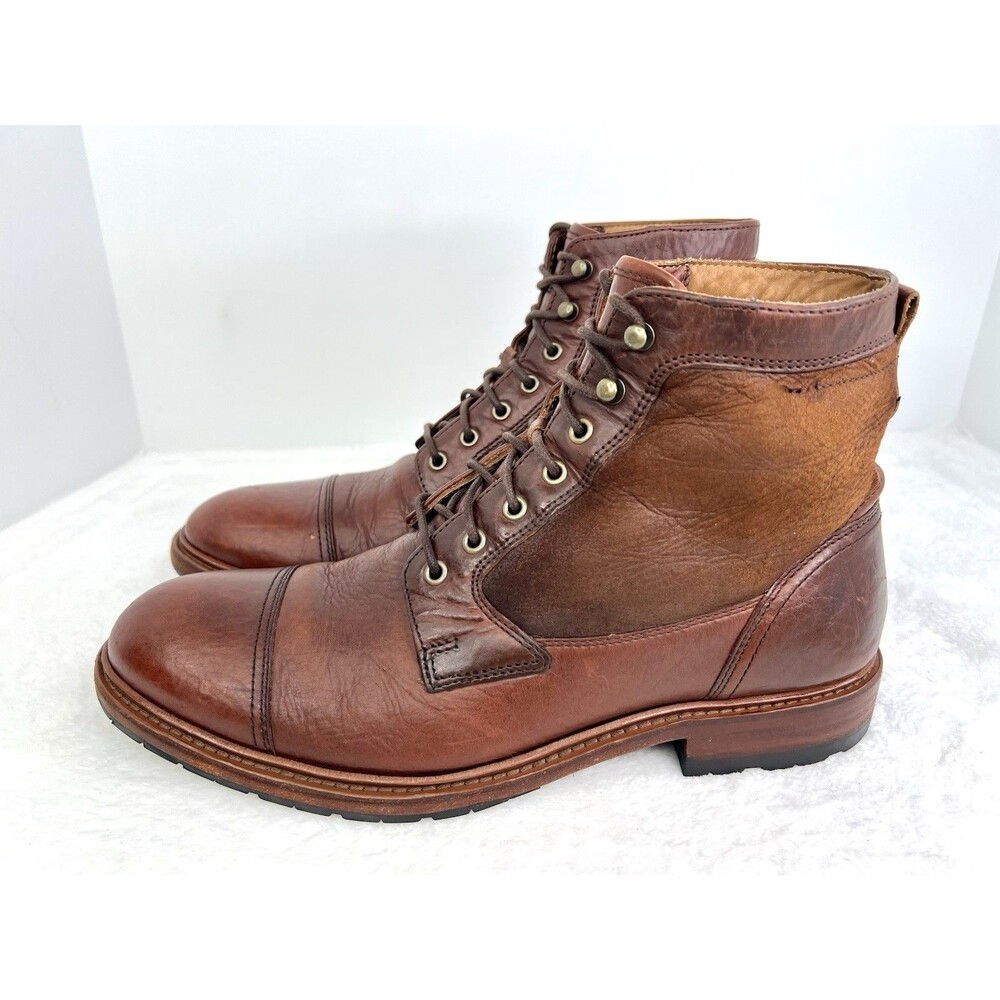 Trask Lowell Brown Leather American Bison Shearling Lined Ankle Boots Mens 9 M